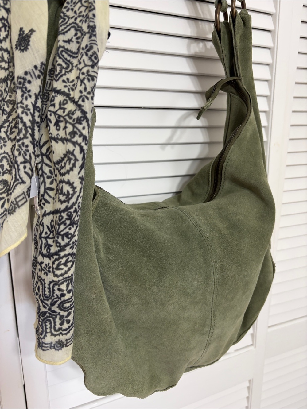 Free People Olive Green Suede Hobo Bag with Scarf Accent - Picture 4 of 12